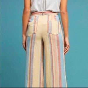 Anthropologie Wide Leg Rainbow Stripe Linen Pants
